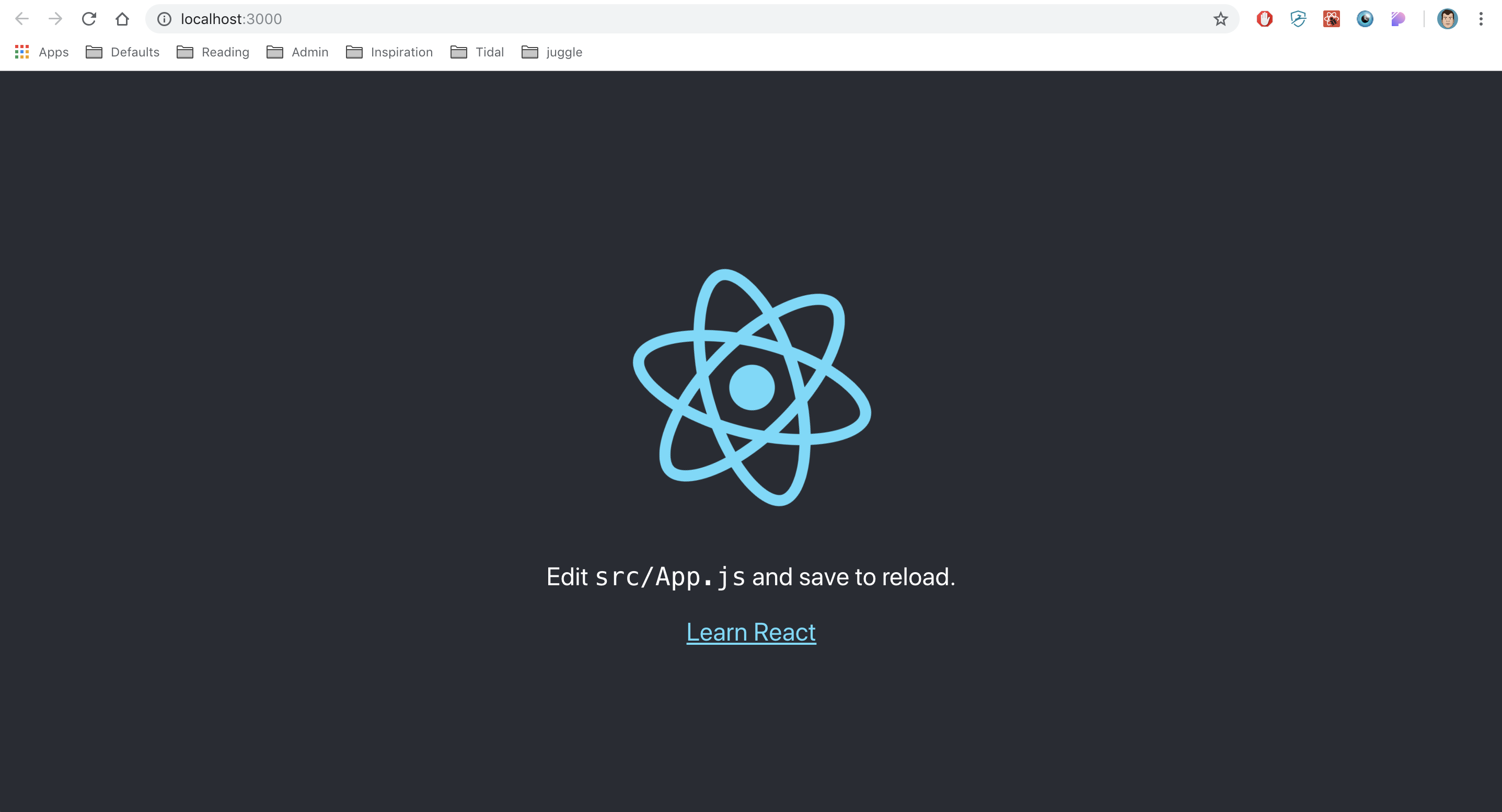 A screenshot of a browser window showing the Create React App default