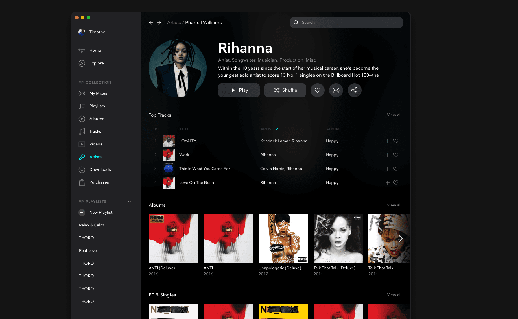 A screenshot of the TIDAL UI completely filled out.