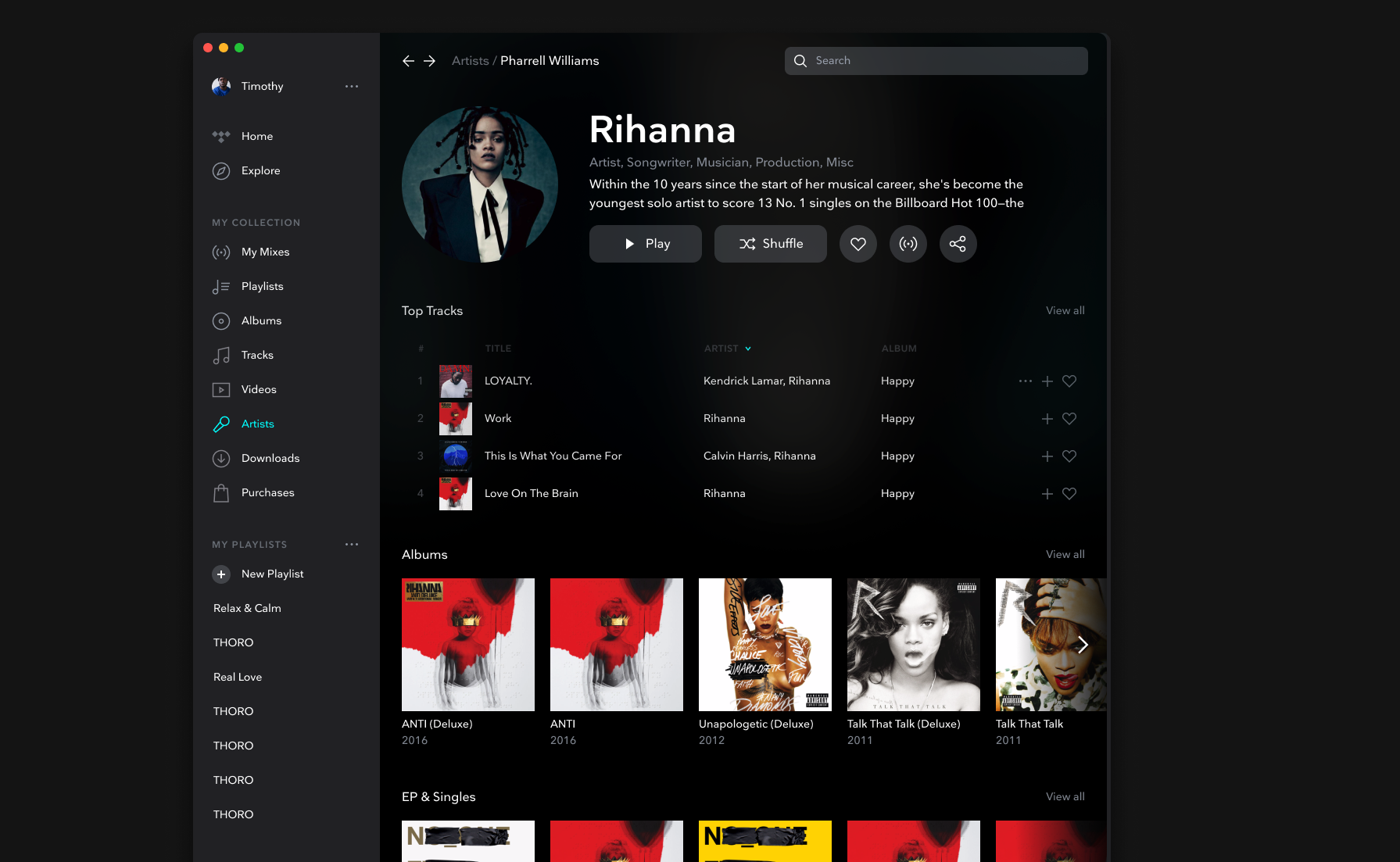 A screenshot of the TIDAL UI completely filled out.
