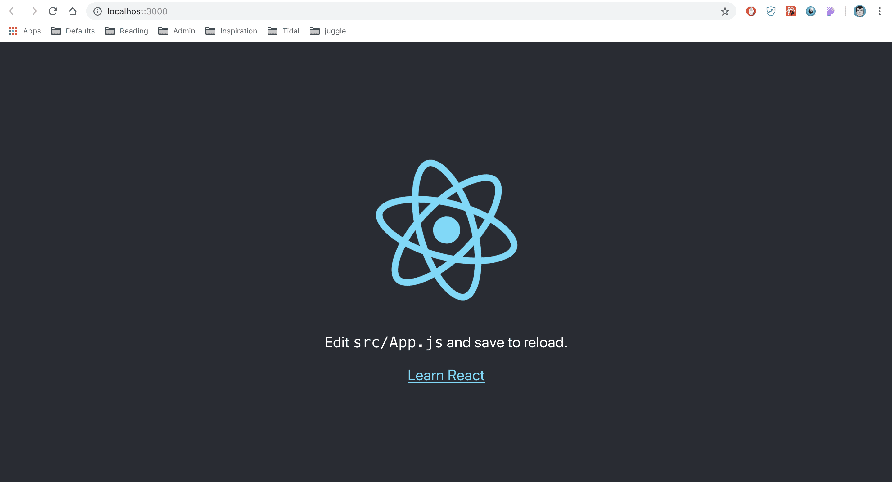 A screenshot of a browser window showing the Create React App default